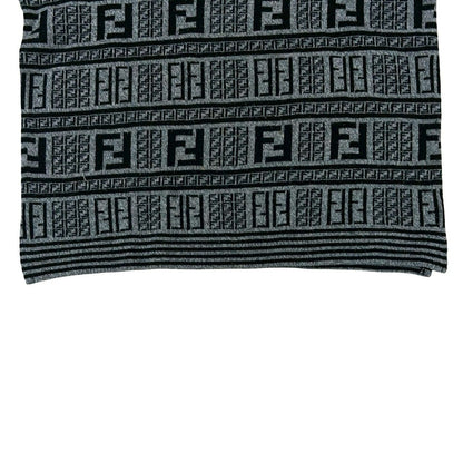 Fendi Zucca FF All Over Pattern Wool Acrylic Sweater Knit Mock Neck Gray Black