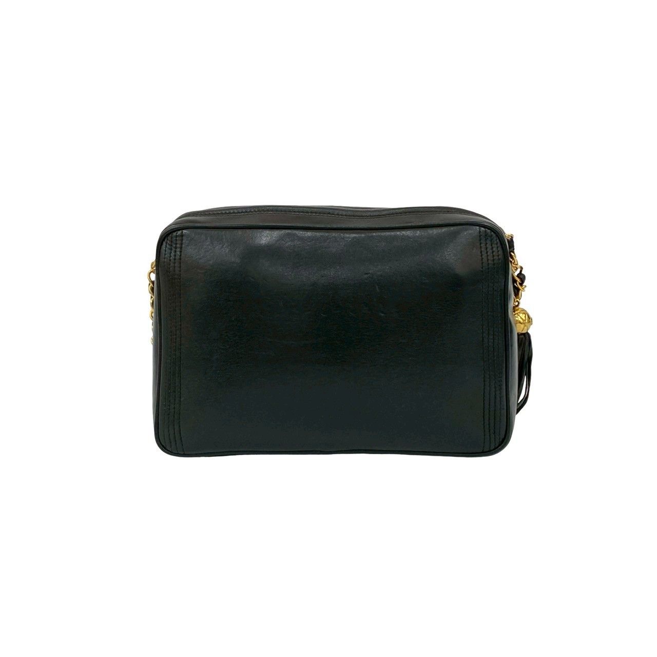 Chanel CC Logo Fringe Tassel Lambskin Chain Shoulder Bag Black