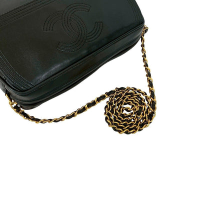 Chanel CC Logo Fringe Tassel Lambskin Chain Shoulder Bag Black