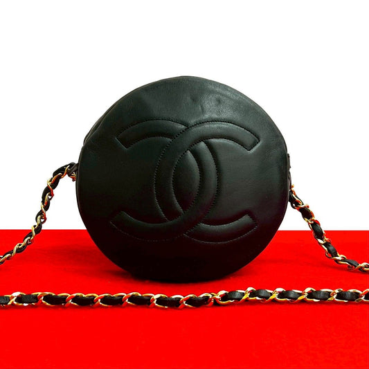 Chanel Quilted CC Logo Lambskin Leather Chain Shoulder Bag Pochette Black