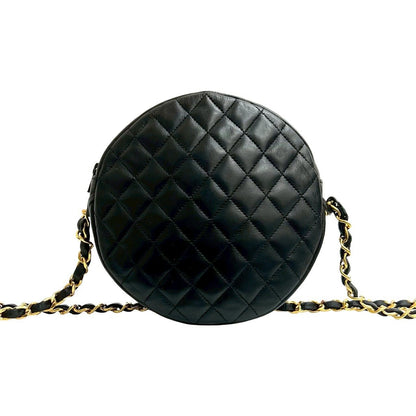 Chanel Quilted CC Logo Lambskin Leather Chain Shoulder Bag Pochette Black