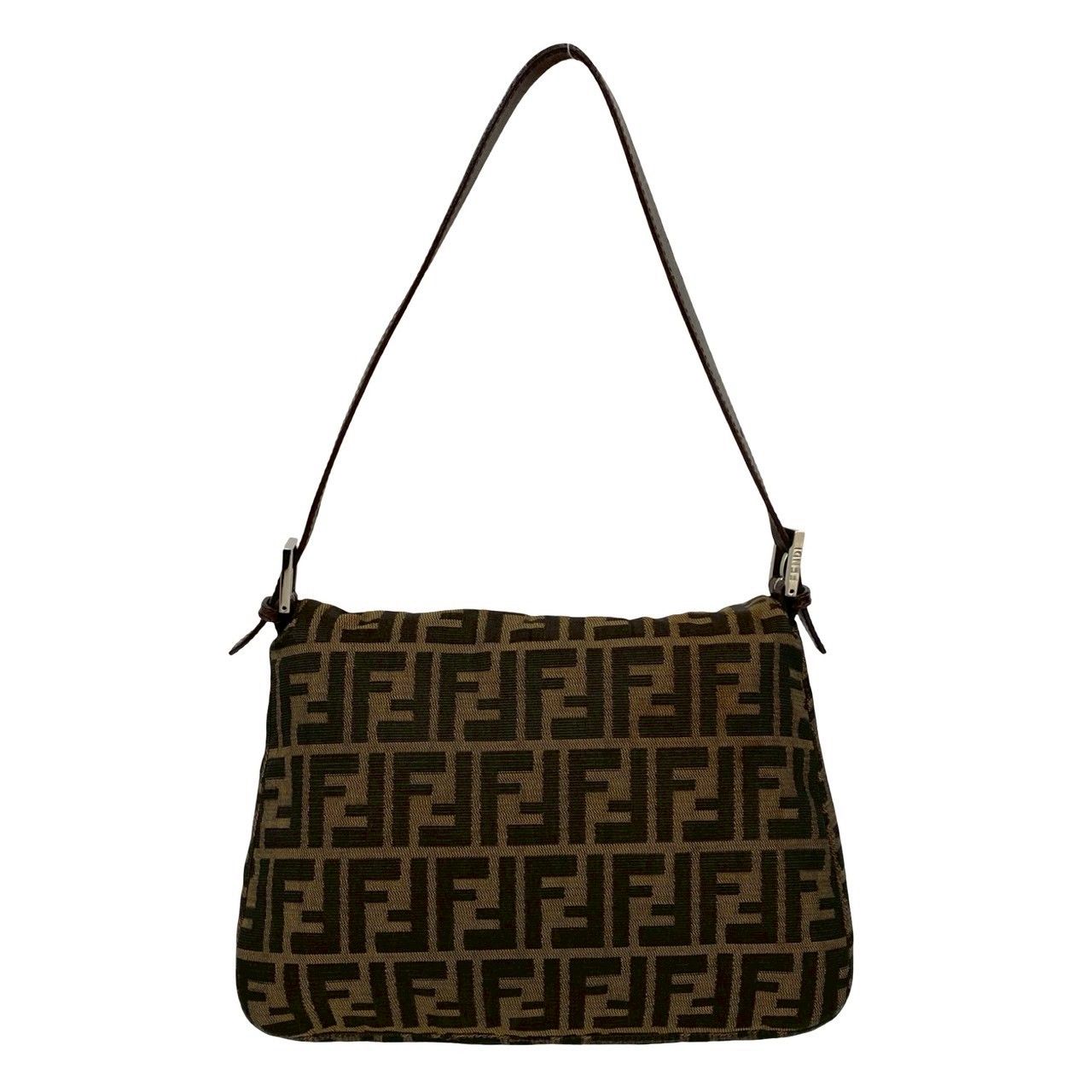 Fendi Mamma Bucket Zucca FF Logo Pattern Canvas Leather Shoulder Bag Brown