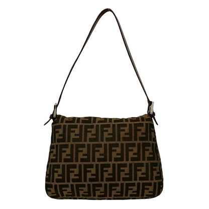 Fendi Mamma Bucket Zucca FF Logo Pattern Canvas Leather Shoulder Bag Brown