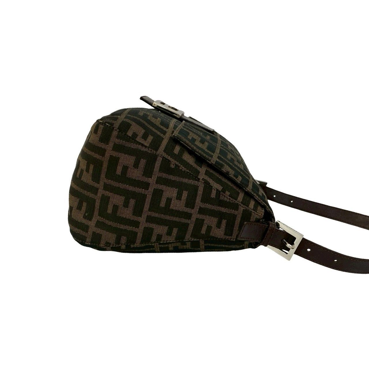 Fendi Mamma Bucket Zucca FF Logo Pattern Canvas Leather Shoulder Bag Brown