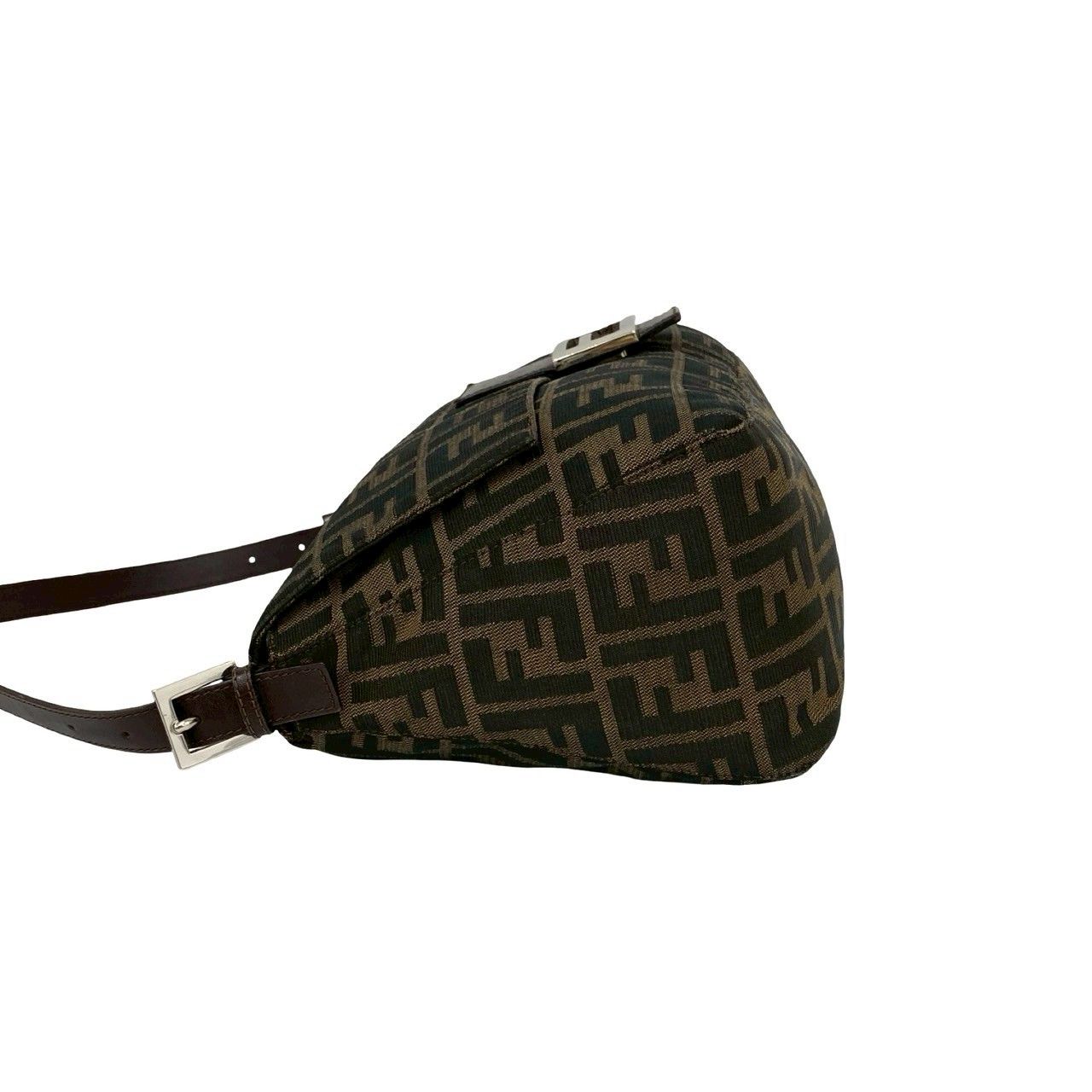 Fendi Mamma Bucket Zucca FF Logo Pattern Canvas Leather Shoulder Bag Brown