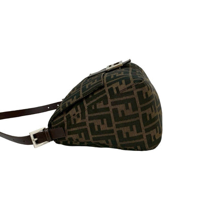 Fendi Mamma Bucket Zucca FF Logo Pattern Canvas Leather Shoulder Bag Brown
