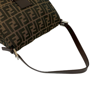 Fendi Mamma Bucket Zucca FF Logo Pattern Canvas Leather Shoulder Bag Brown