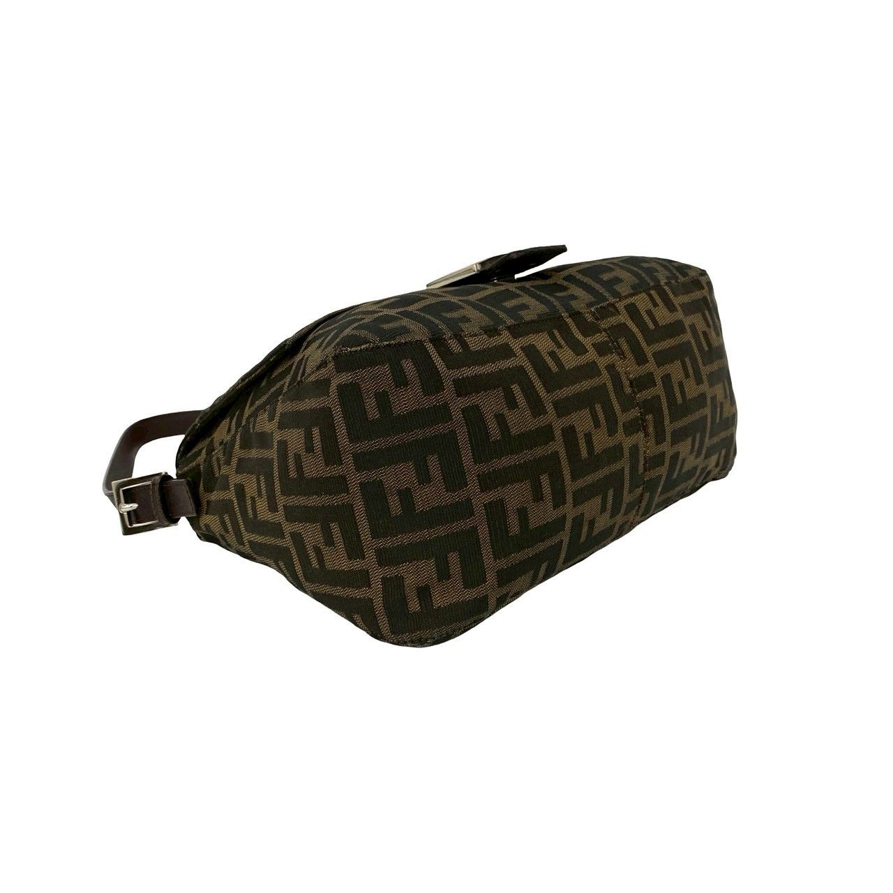 Fendi Mamma Bucket Zucca FF Logo Pattern Canvas Leather Shoulder Bag Brown
