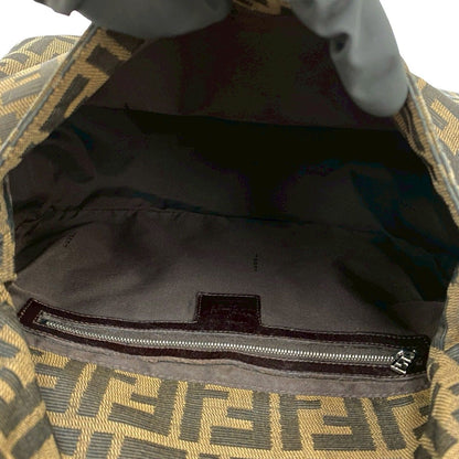 Fendi Mamma Bucket Zucca FF Logo Pattern Canvas Leather Shoulder Bag Brown