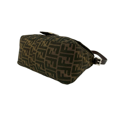 Fendi Mamma Bucket Zucca FF Logo Pattern Canvas Leather Shoulder Bag Brown
