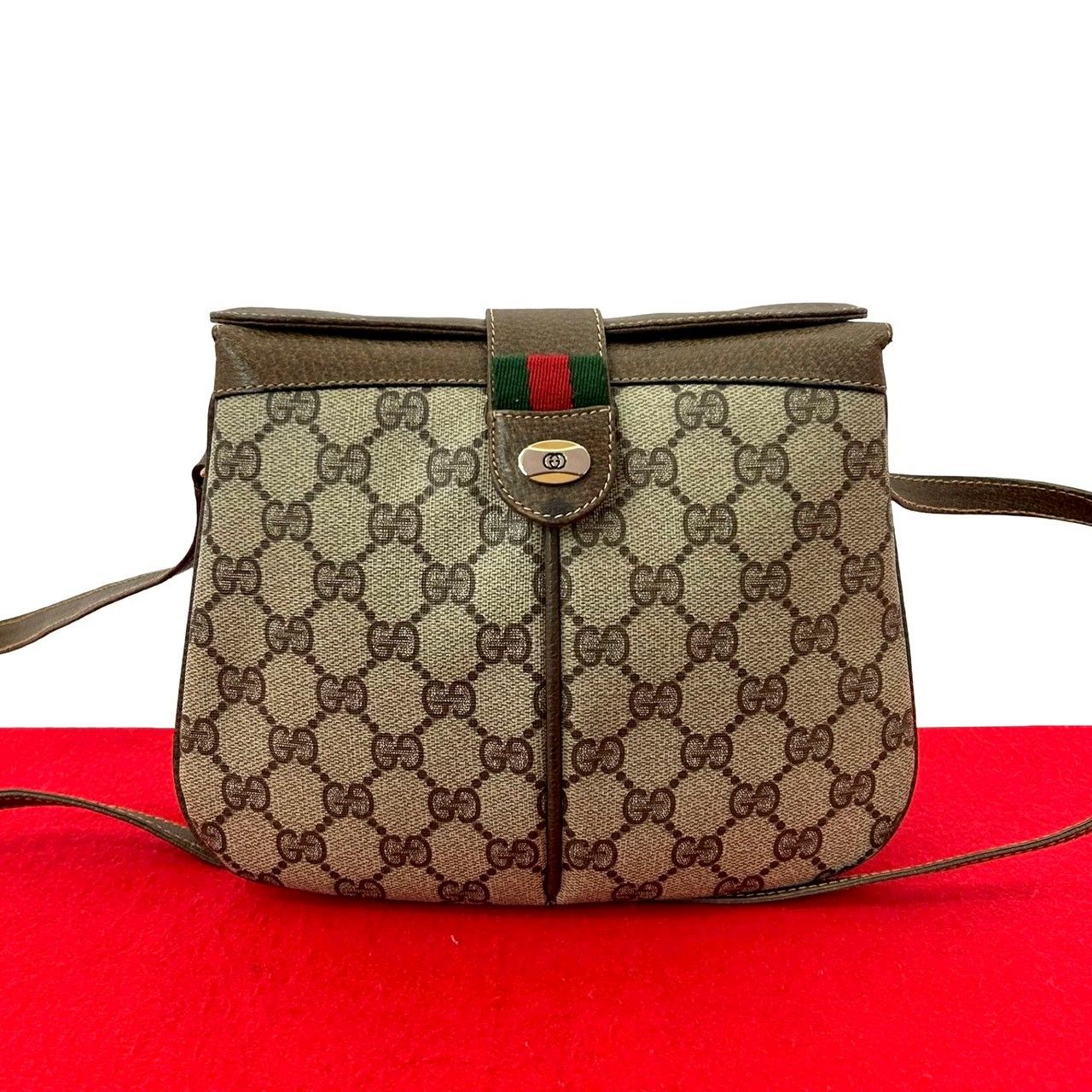 Gucci Vintage Sherry Line GG Logo Leather Mini Shoulder Bag Brown