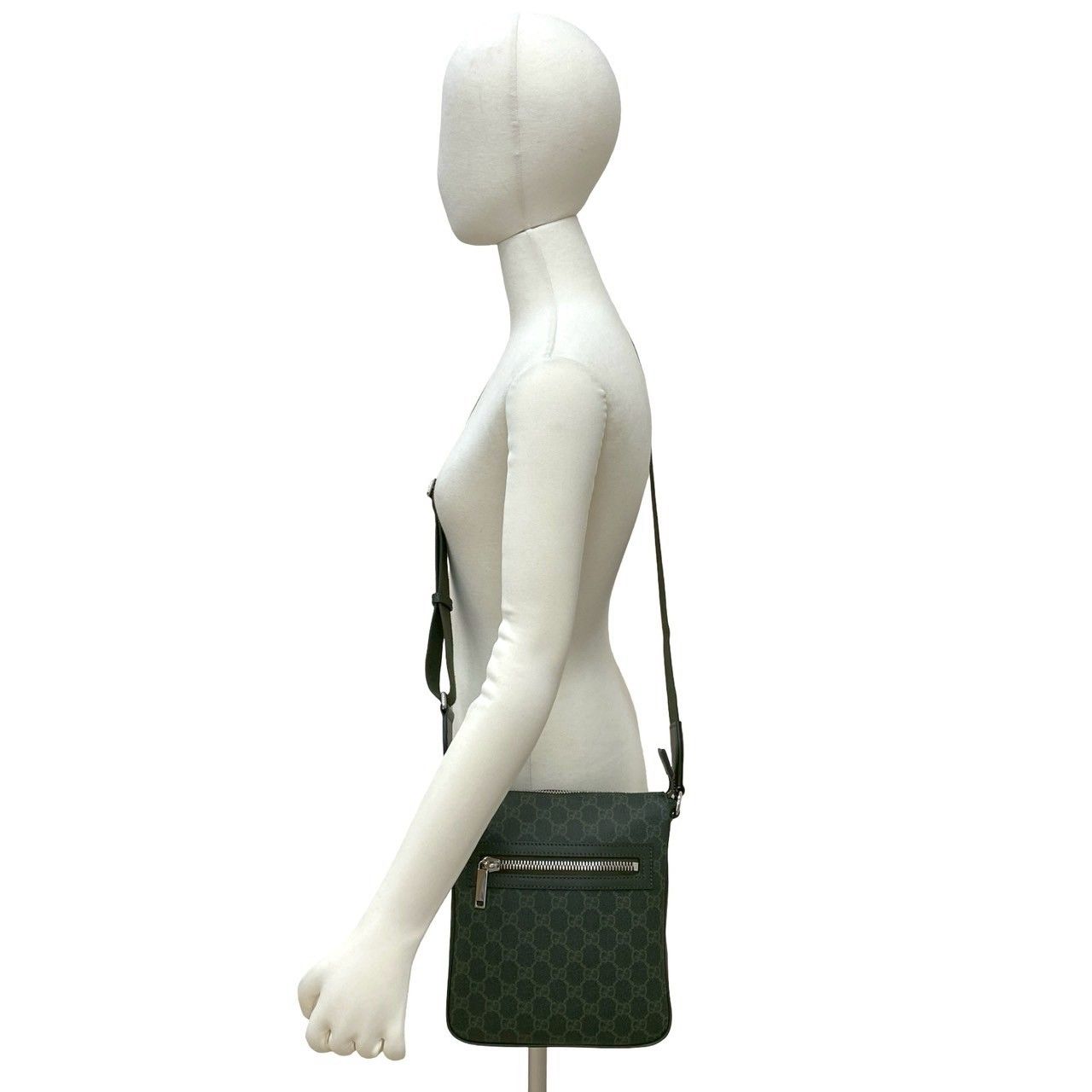 Gucci GG Pattern Small Messenger Bag Leather Crossbody Green