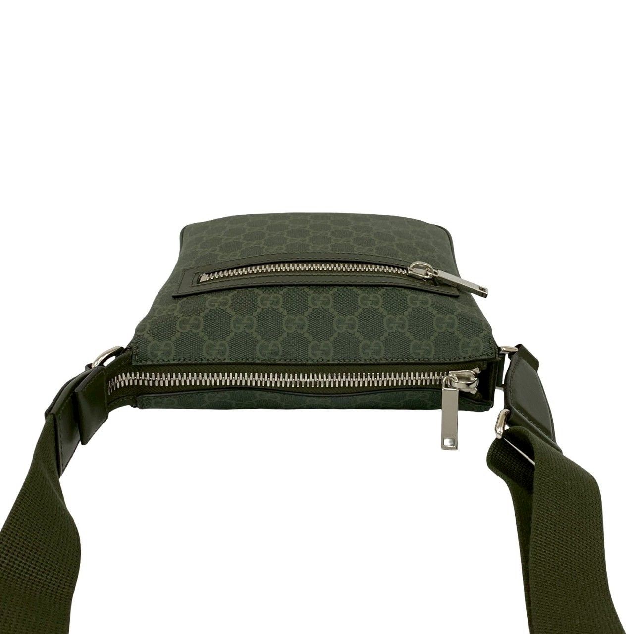 Gucci GG Pattern Small Messenger Bag Leather Crossbody Green