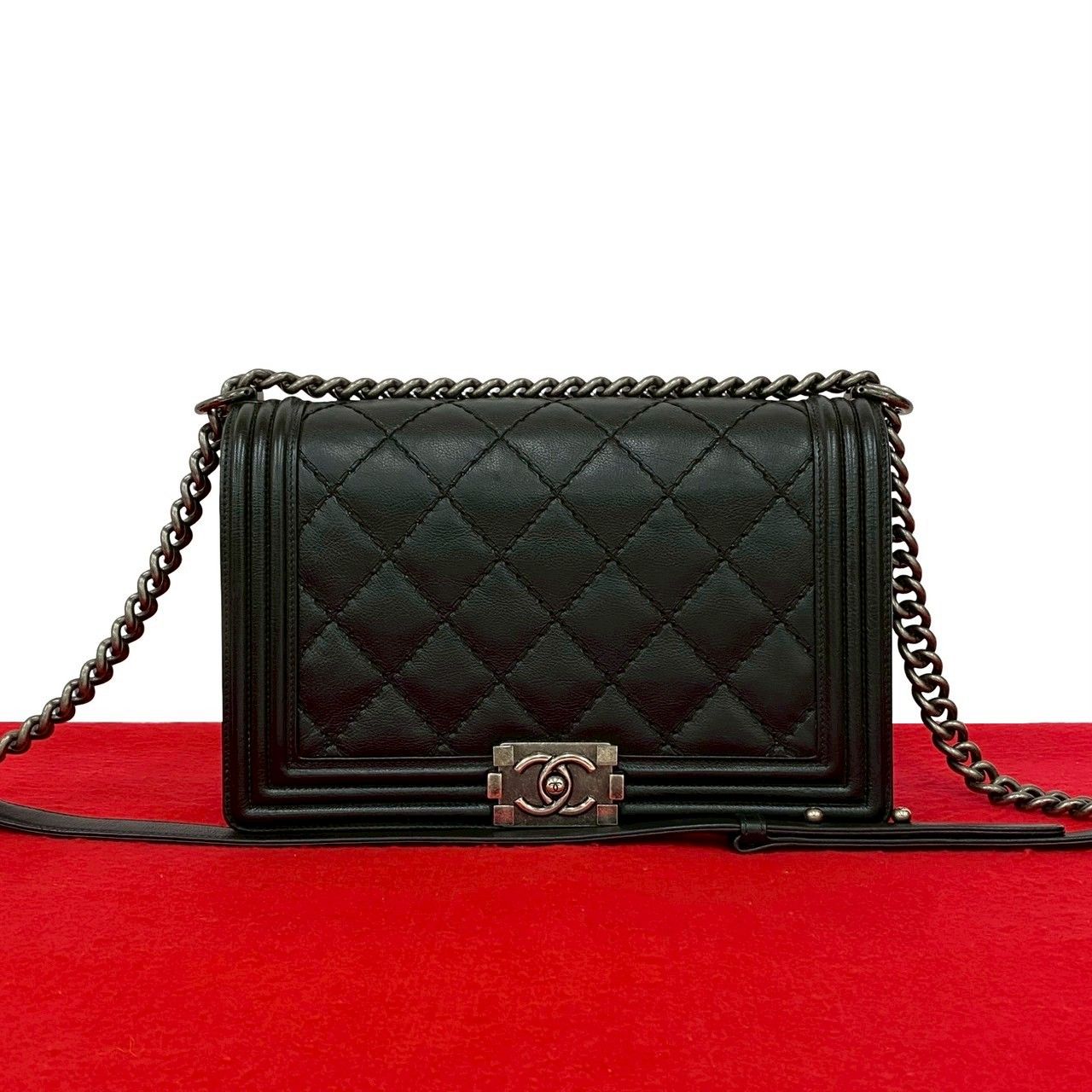 Chanel CC Logo Leather Chain Shoulder Bag Black