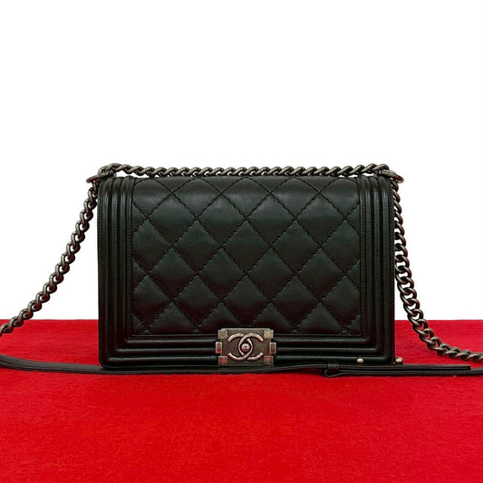 Chanel CC Logo Leather Chain Shoulder Bag Black