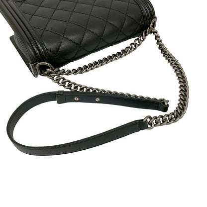 Chanel CC Logo Leather Chain Shoulder Bag Black