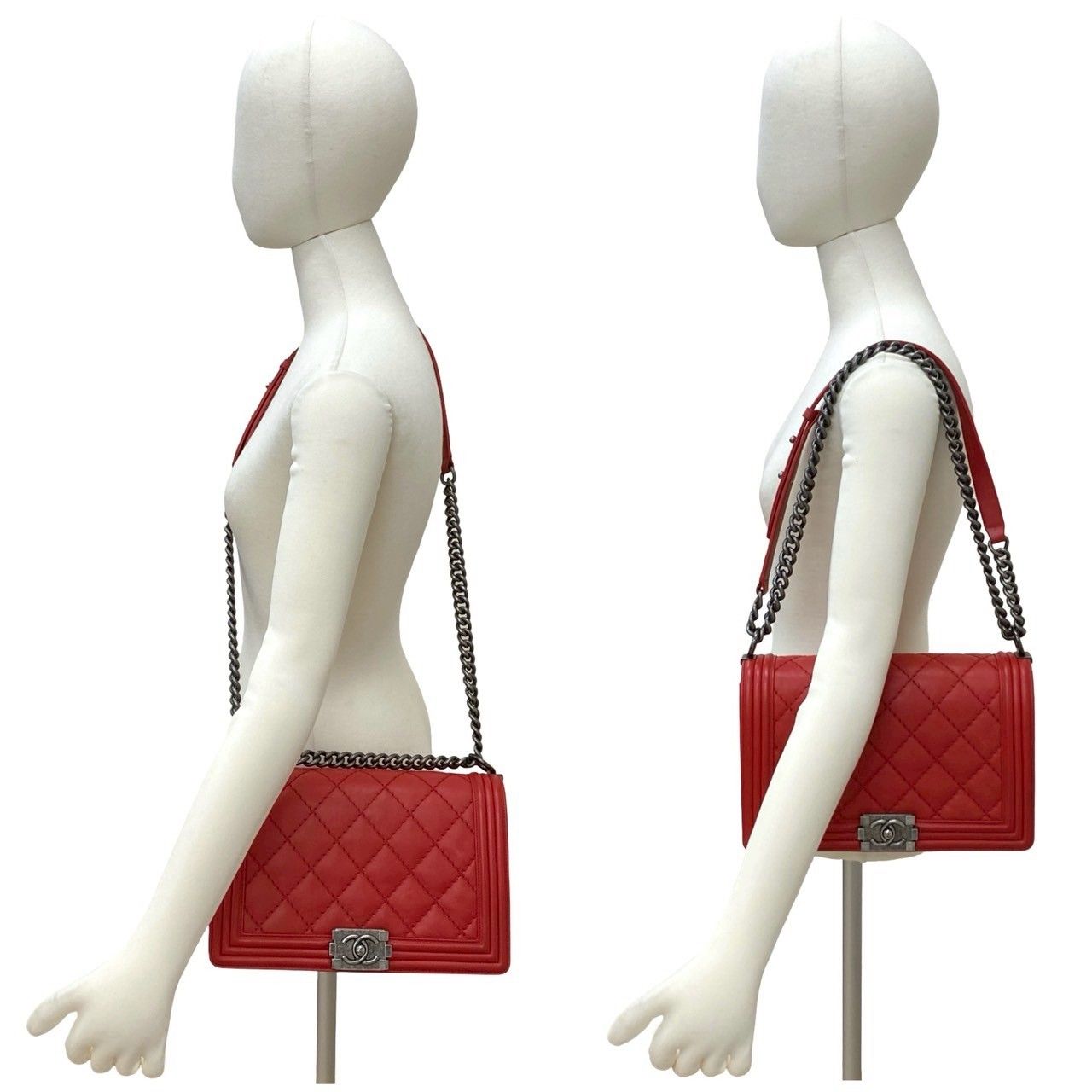 Chanel CC Logo Leather Chain Shoulder Bag Red