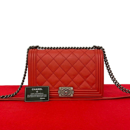 Chanel CC Logo Leather Chain Shoulder Bag Red