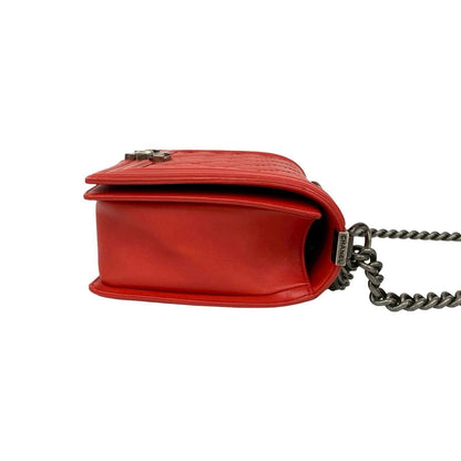Chanel CC Logo Leather Chain Shoulder Bag Red