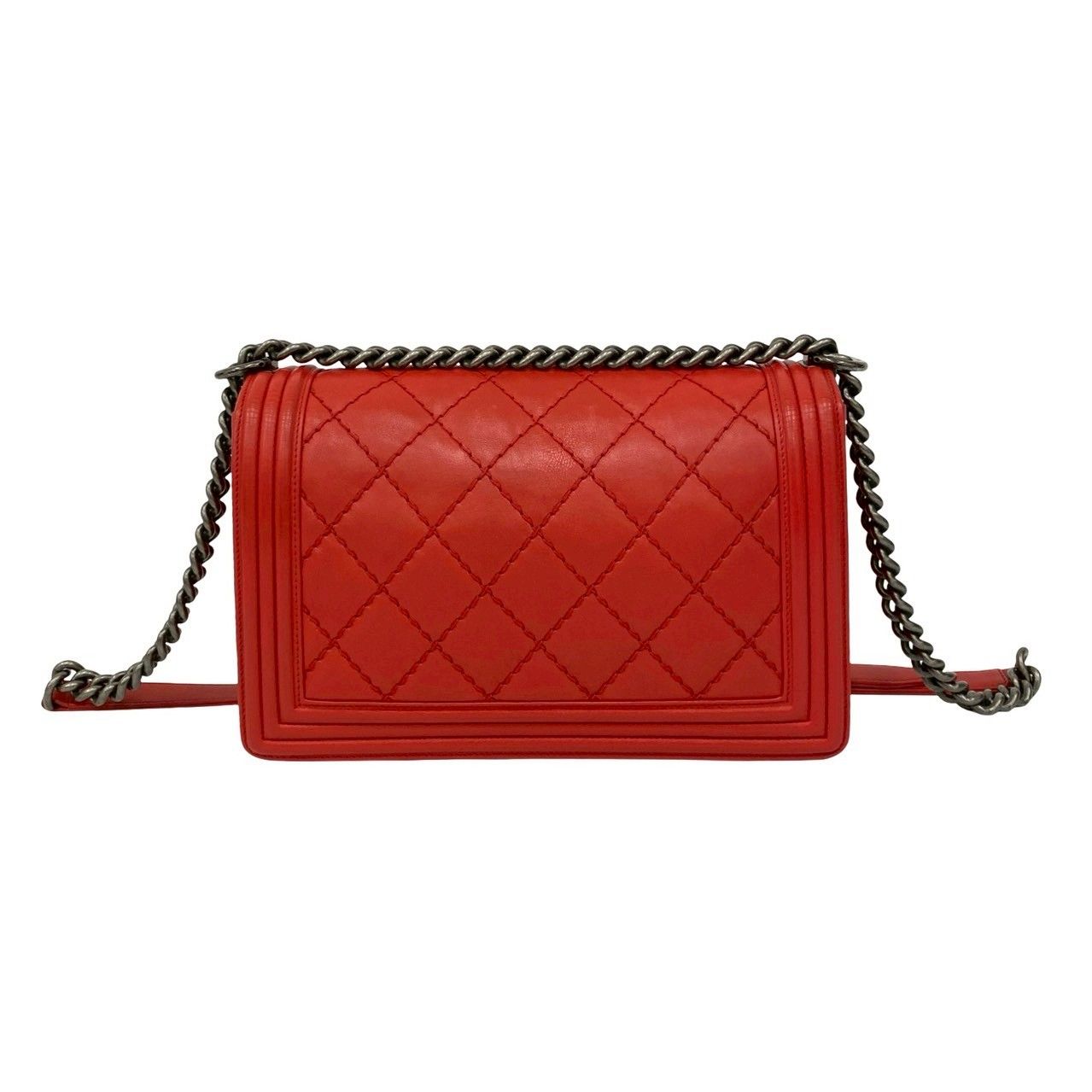 Chanel CC Logo Leather Chain Shoulder Bag Red