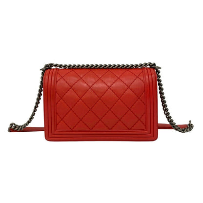 Chanel CC Logo Leather Chain Shoulder Bag Red