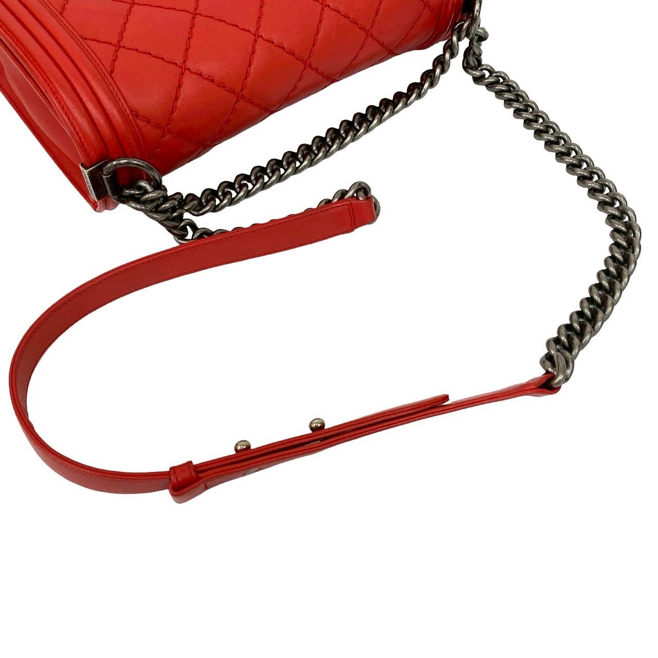 Chanel CC Logo Leather Chain Shoulder Bag Red