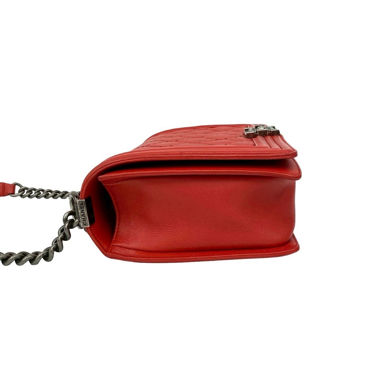 Chanel CC Logo Leather Chain Shoulder Bag Red
