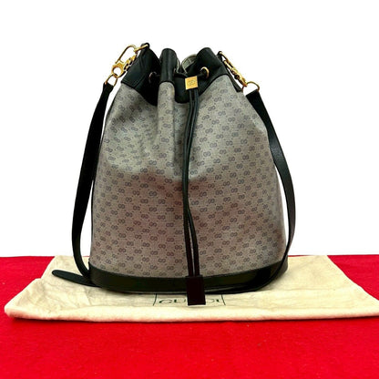 Gucci Vintage Micro GG Logo Leather Drawstring Shoulder Bag Navy