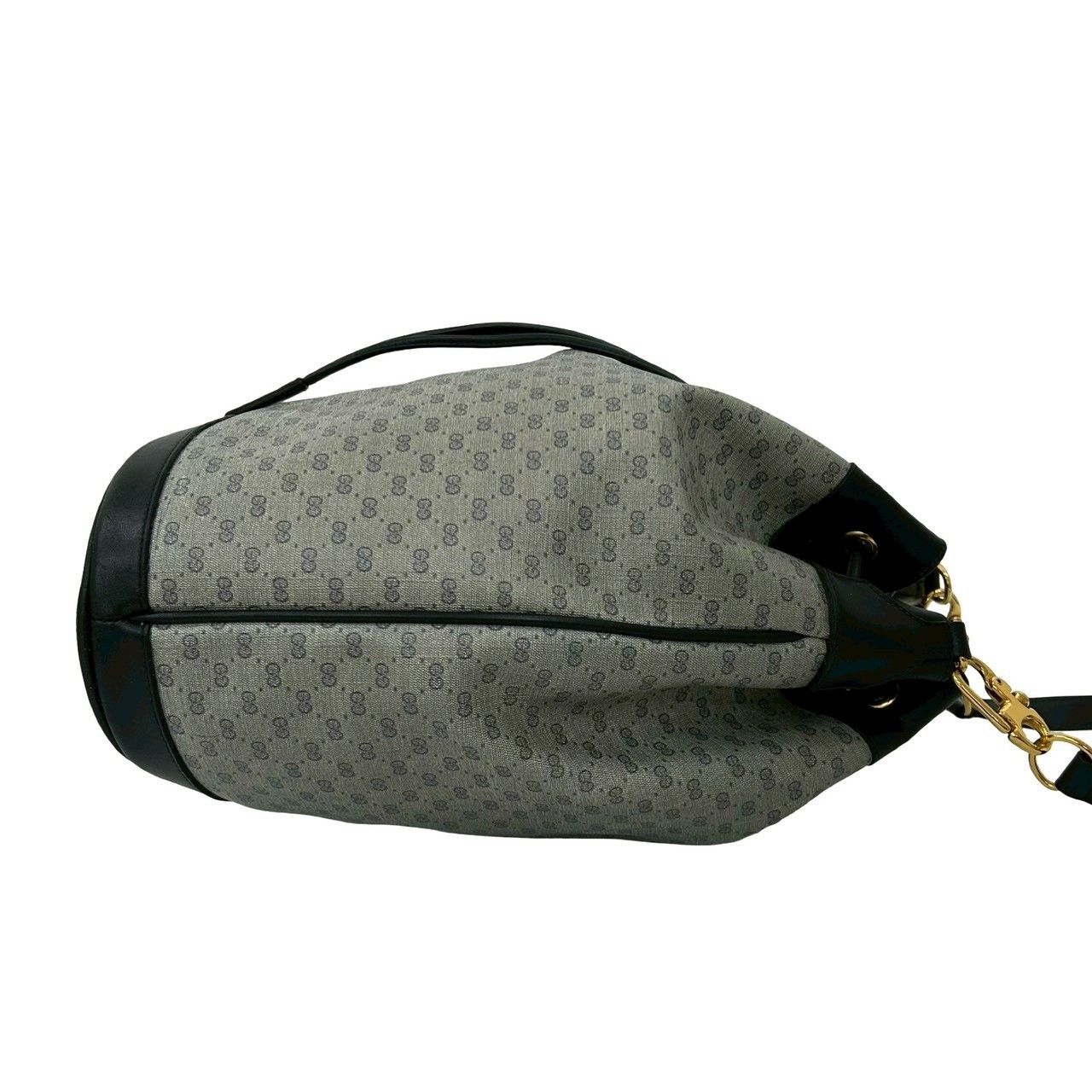 Gucci Vintage Micro GG Logo Leather Drawstring Shoulder Bag Navy