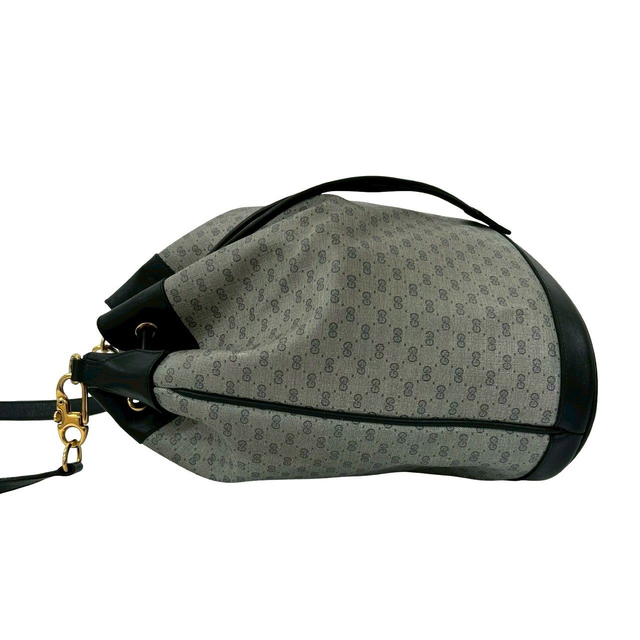 Gucci Vintage Micro GG Logo Leather Drawstring Shoulder Bag Navy
