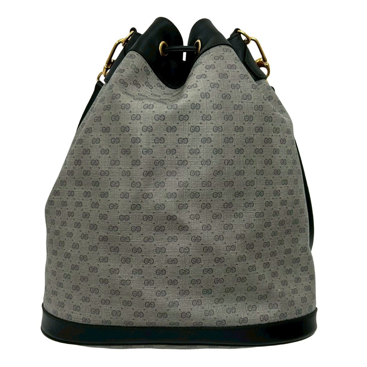 Gucci Vintage Micro GG Logo Leather Drawstring Shoulder Bag Navy