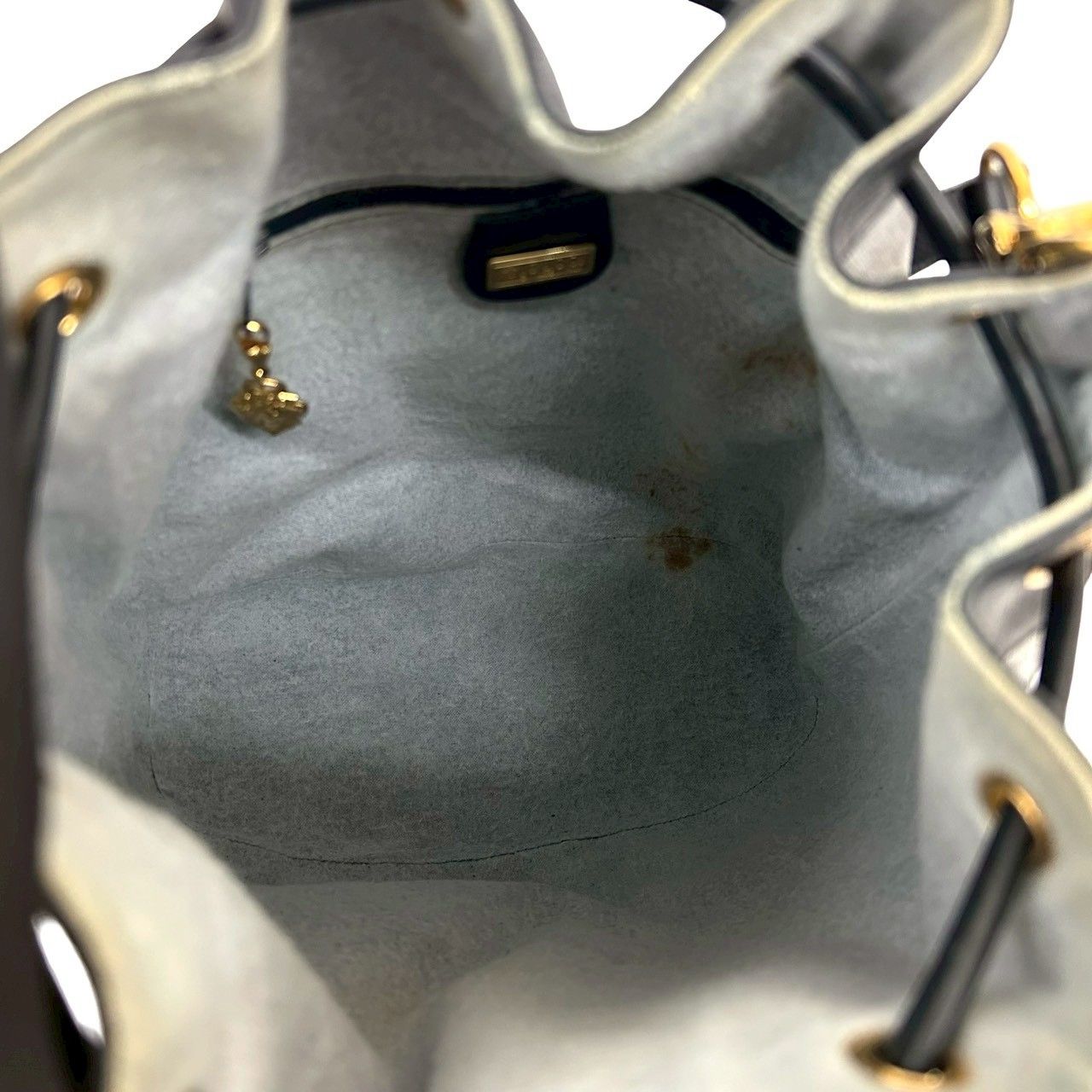 Gucci Vintage Micro GG Logo Leather Drawstring Shoulder Bag Navy