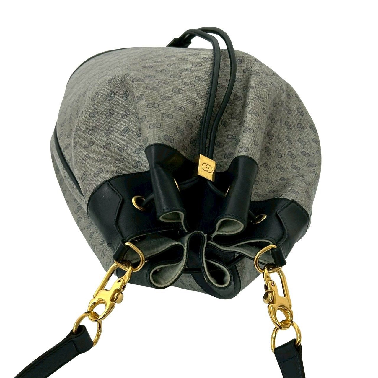 Gucci Vintage Micro GG Logo Leather Drawstring Shoulder Bag Navy