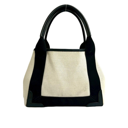 Balenciaga Navy Cabas S Canvas Leather 2-Way Shoulder Bag Ivory Black