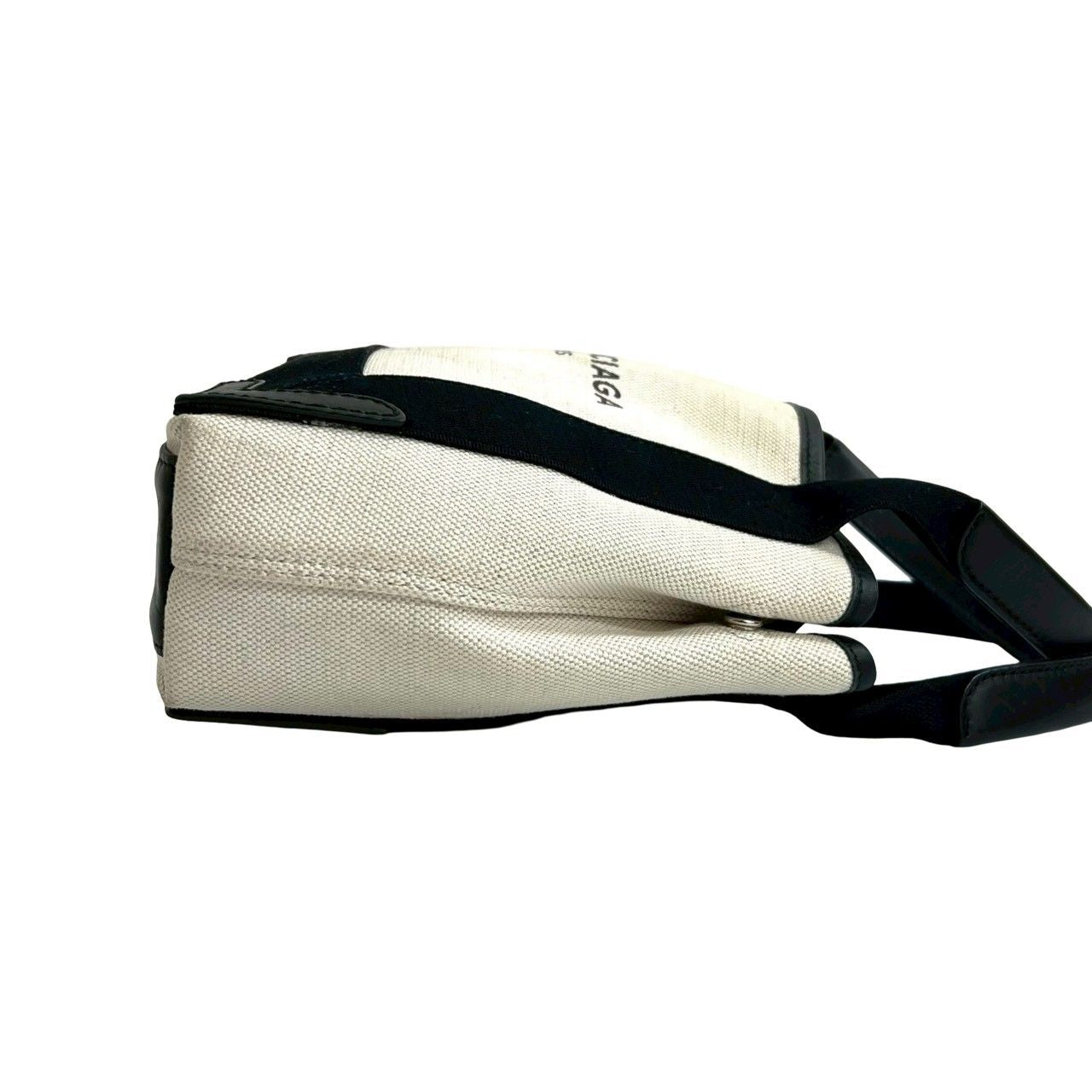 Balenciaga Navy Cabas S Canvas Leather 2-Way Shoulder Bag Ivory Black