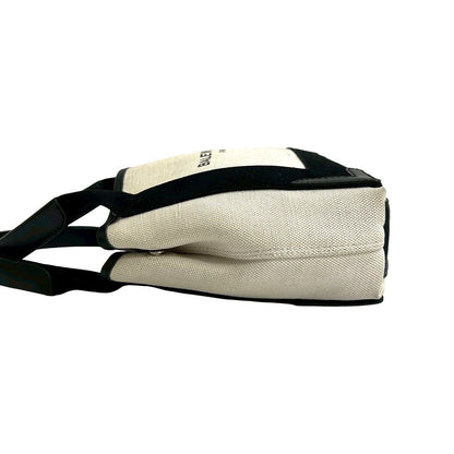 Balenciaga Navy Cabas S Canvas Leather 2-Way Shoulder Bag Ivory Black