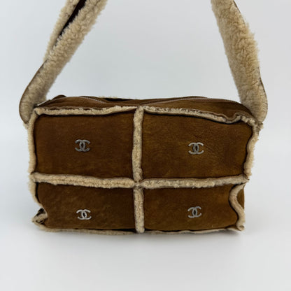 Chanel CC Logo Shoulder Bag Brown Shearling Suede Vintage