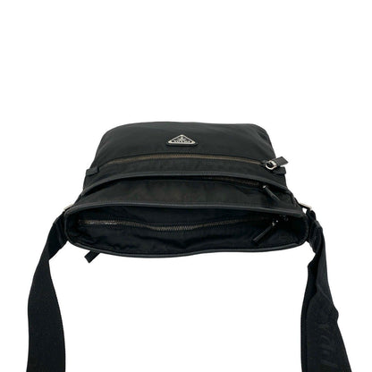 Prada Triangle Logo Nylon Saffiano Leather Shoulder Bag Crossbody Black