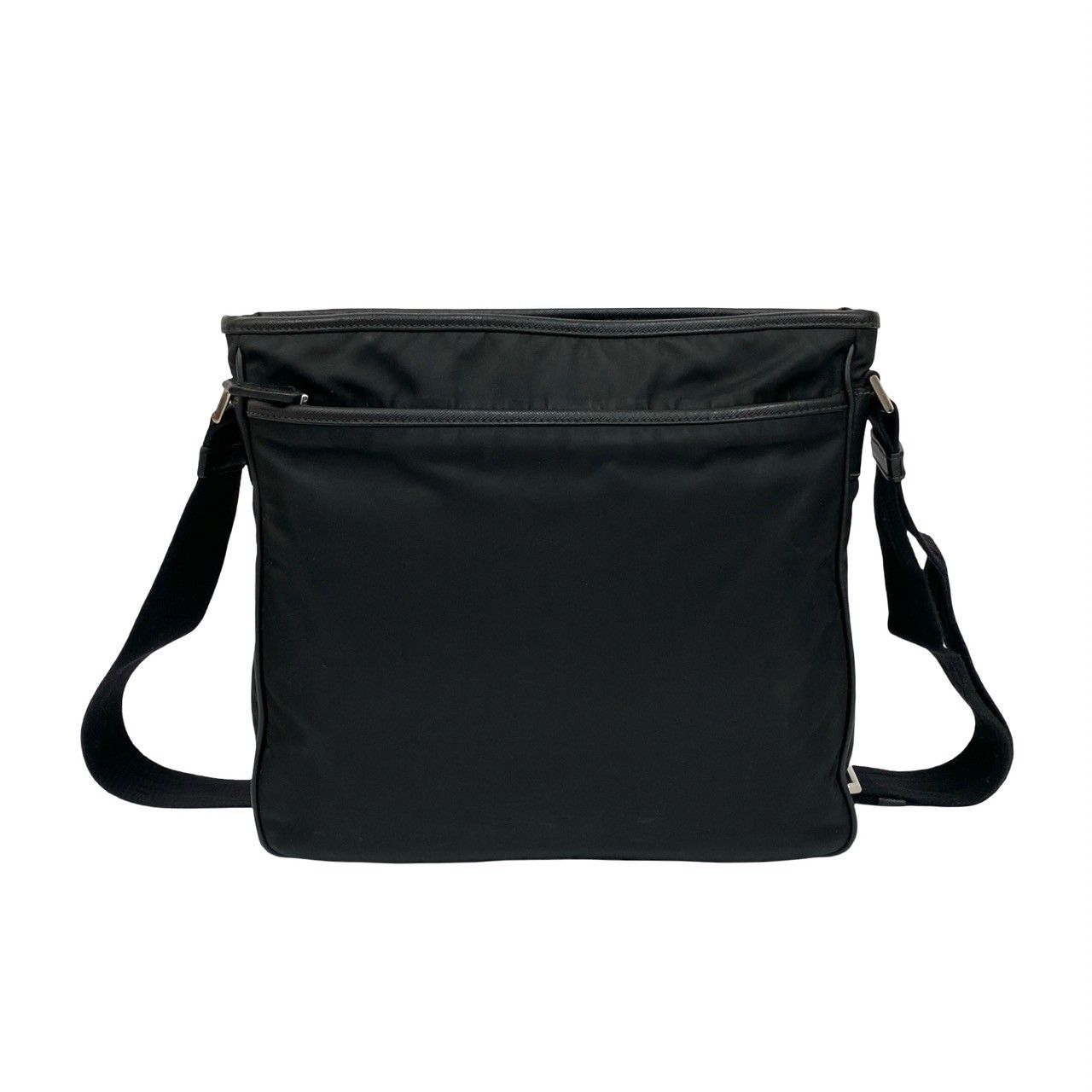 Prada Triangle Logo Nylon Saffiano Leather Shoulder Bag Crossbody Black