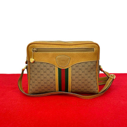 Gucci Vintage Sherry Line Micro GG Logo Leather Shoulder Bag Brown