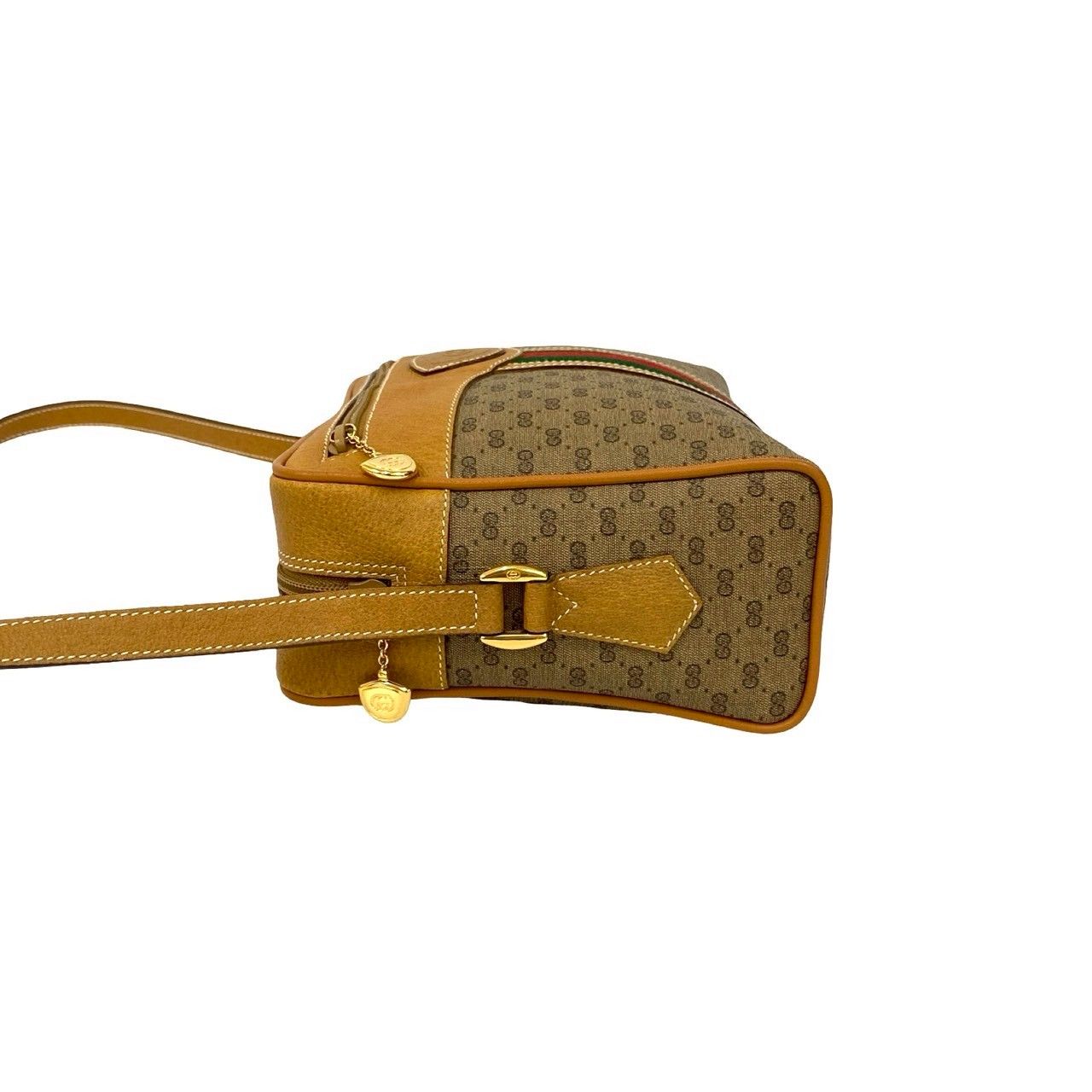 Gucci Vintage Sherry Line Micro GG Logo Leather Shoulder Bag Brown