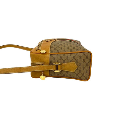 Gucci Vintage Sherry Line Micro GG Logo Leather Shoulder Bag Brown