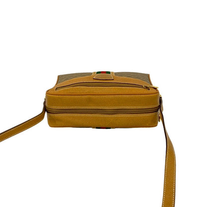 Gucci Vintage Sherry Line Micro GG Logo Leather Shoulder Bag Brown