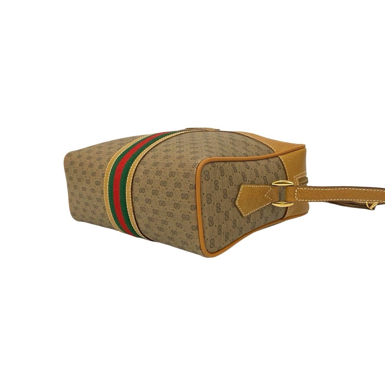 Gucci Vintage Sherry Line Micro GG Logo Leather Shoulder Bag Brown