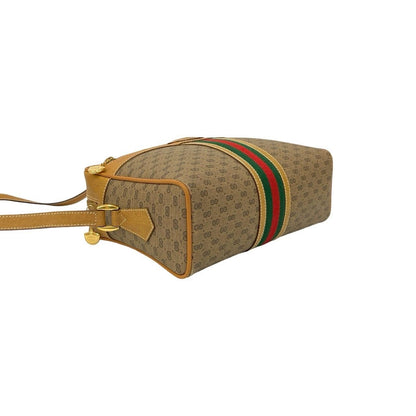 Gucci Vintage Sherry Line Micro GG Logo Leather Shoulder Bag Brown