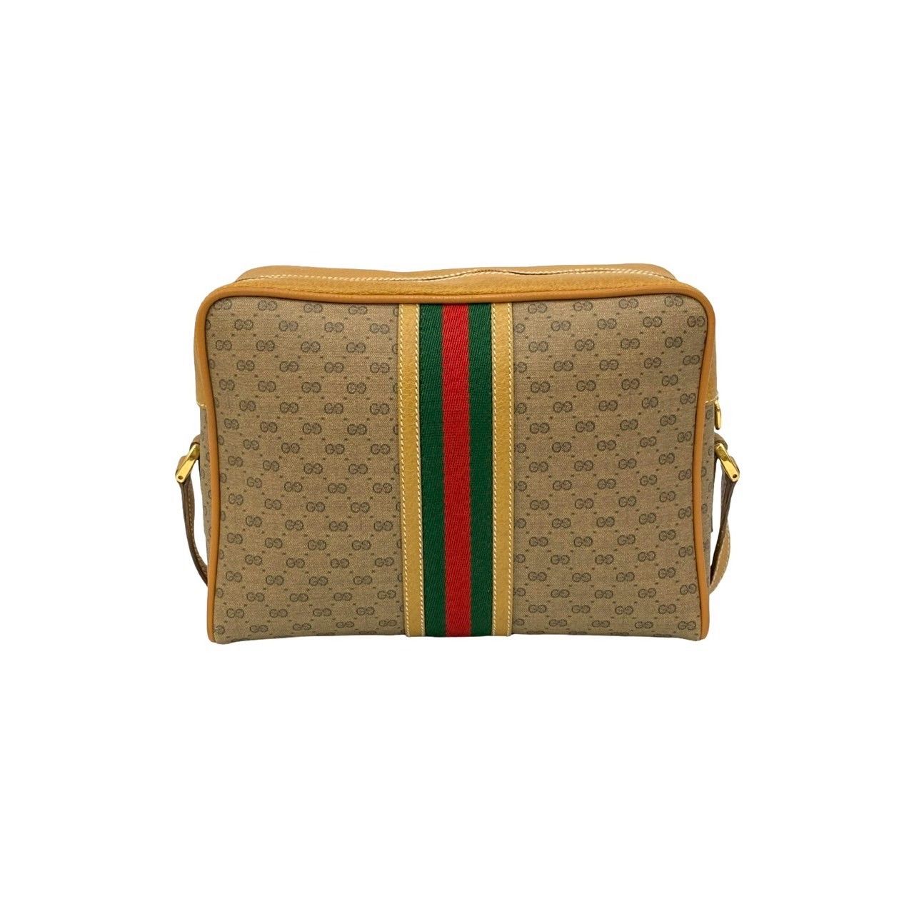 Gucci Vintage Sherry Line Micro GG Logo Leather Shoulder Bag Brown