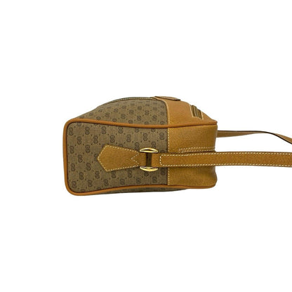 Gucci Vintage Sherry Line Micro GG Logo Leather Shoulder Bag Brown