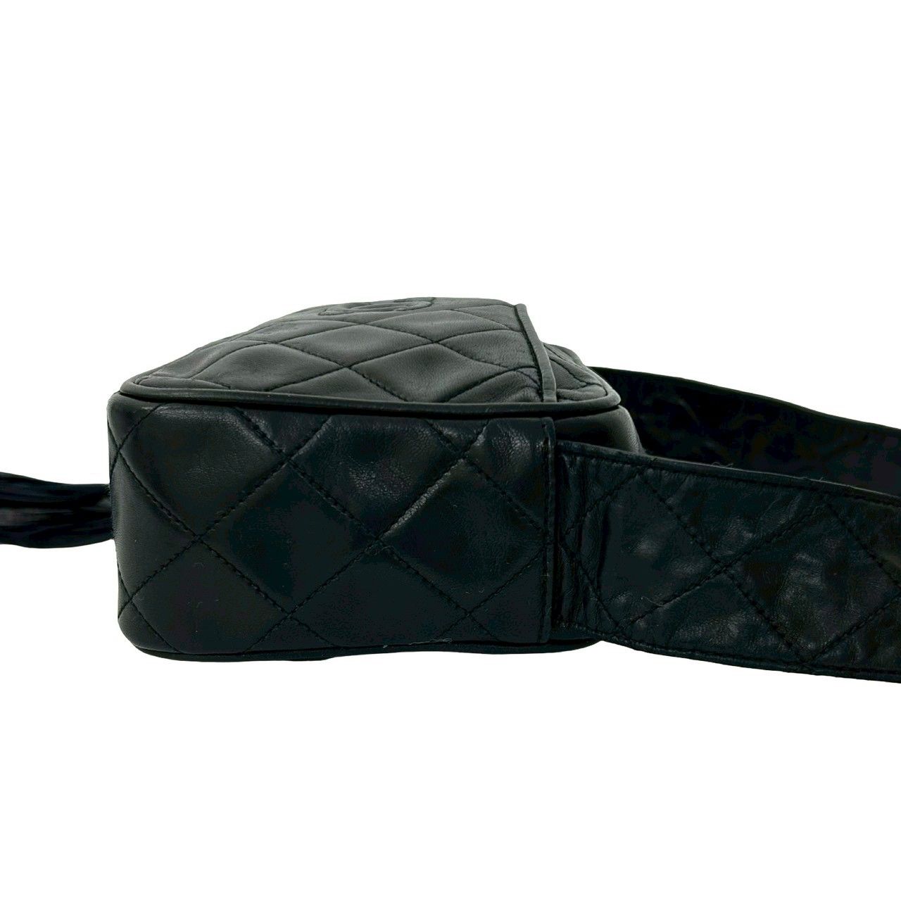 Chanel Quilted CC Logo Fringe Tassel Lambskin Mini Shoulder Bag Black