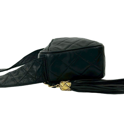 Chanel Quilted CC Logo Fringe Tassel Lambskin Mini Shoulder Bag Black