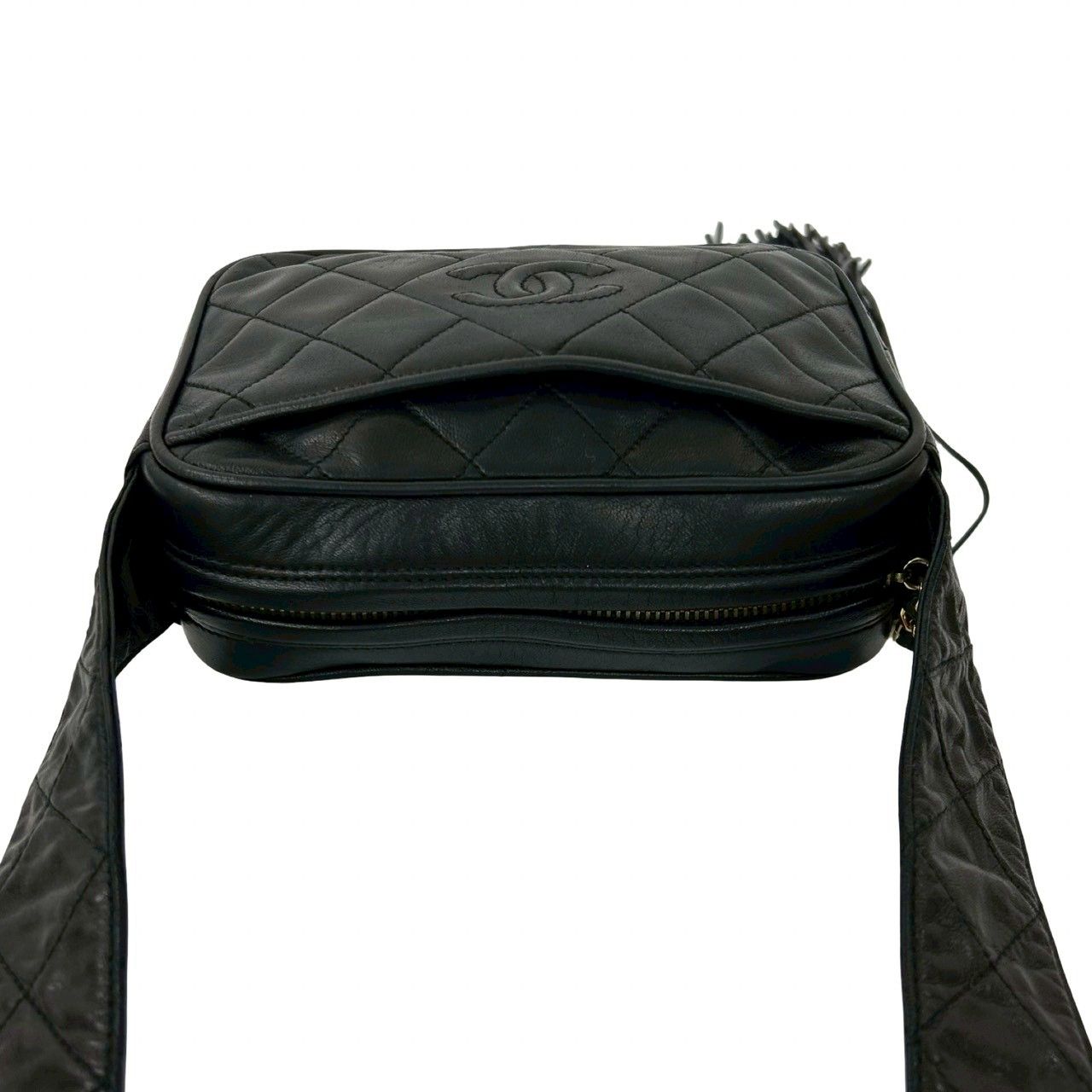 Chanel Quilted CC Logo Fringe Tassel Lambskin Mini Shoulder Bag Black